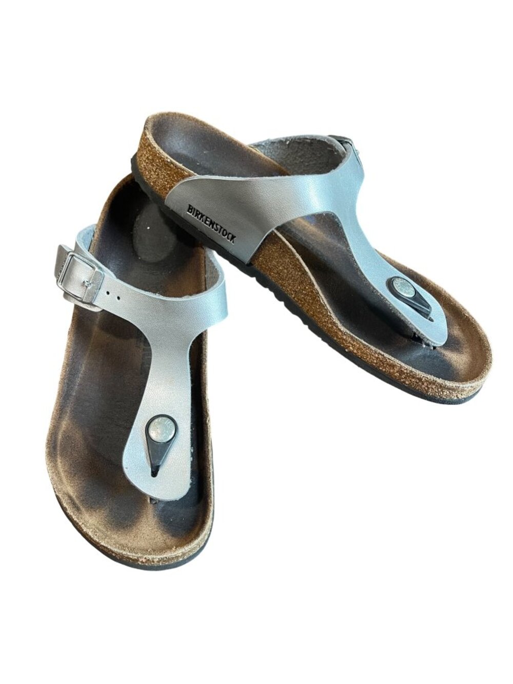 Birkenstock‎ Gizeh Birko-Flor Big Kids Size 34 (US 3-3.5) Metallic Silver Color